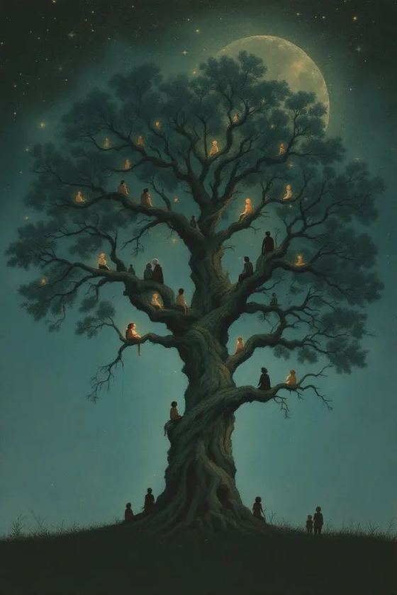 Carte du Jeu de Cartes : un arbre ancien sous la lune